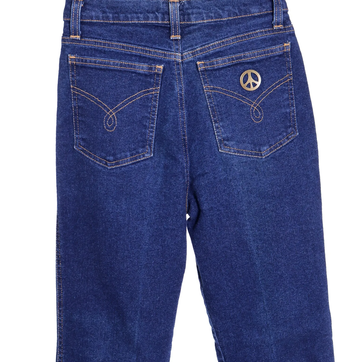 1990s Moschino Vintage Blue Denim Jeans w Peace Sign