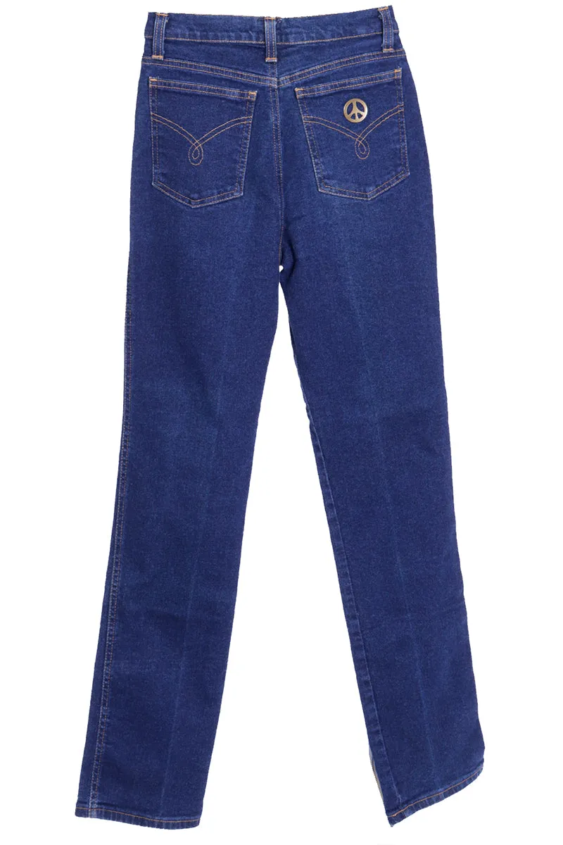 1990s Moschino Vintage Blue Denim Jeans w Peace Sign
