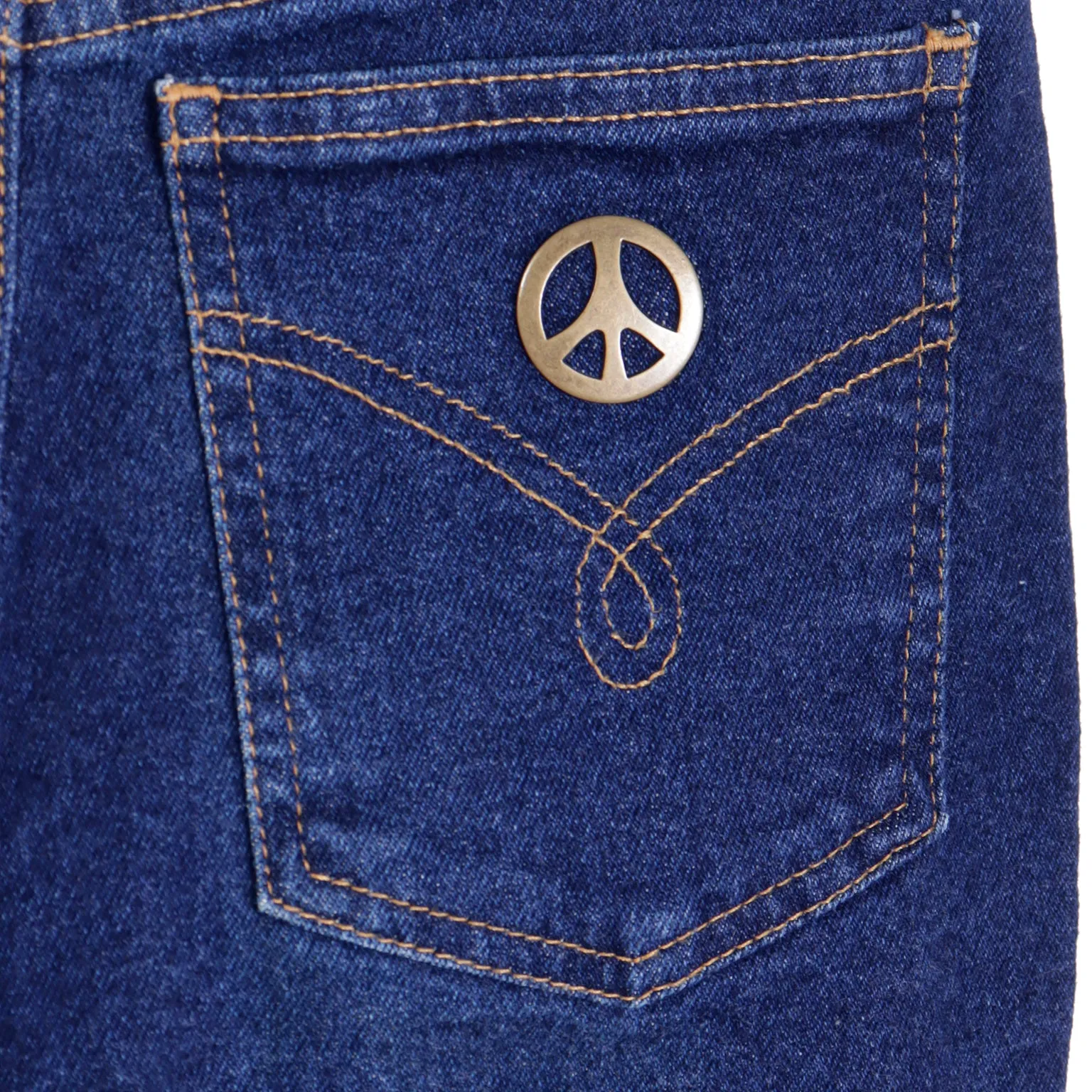 1990s Moschino Vintage Blue Denim Jeans w Peace Sign