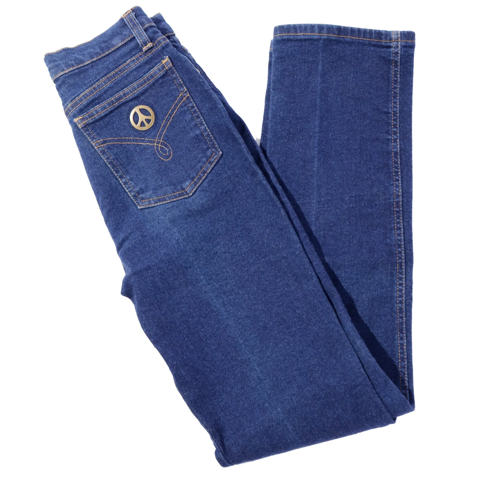 1990s Moschino Vintage Blue Denim Jeans w Peace Sign