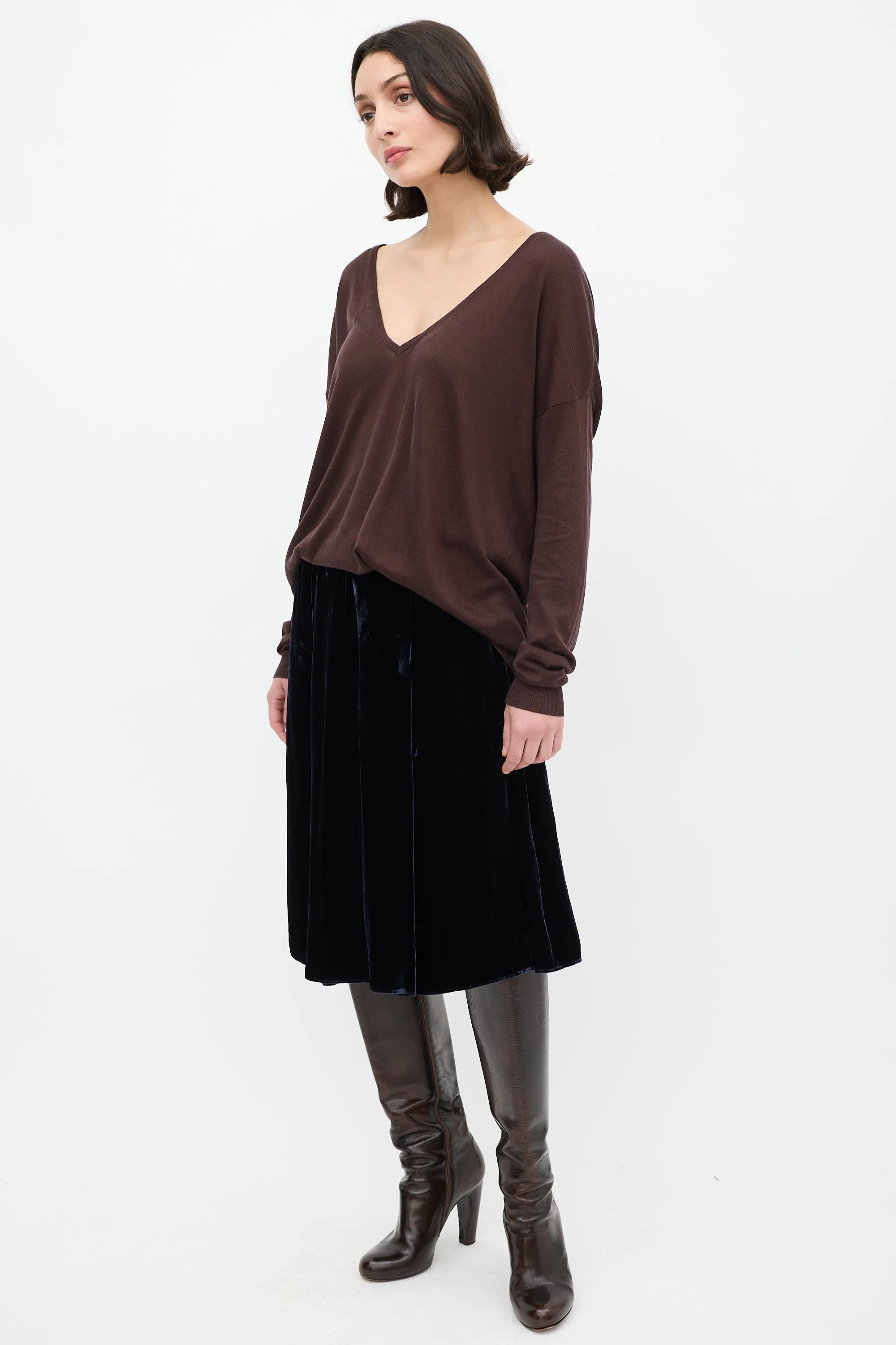 2006 Navy Velvet Midi Skirt