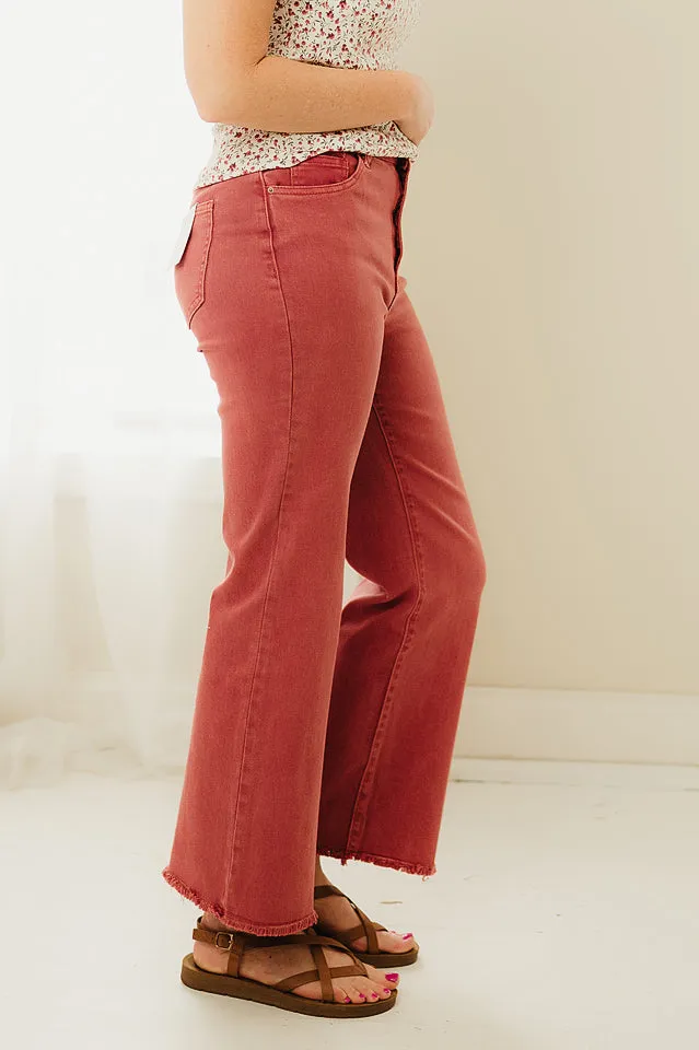 Acid Washed Frayed Bootcut Pants
