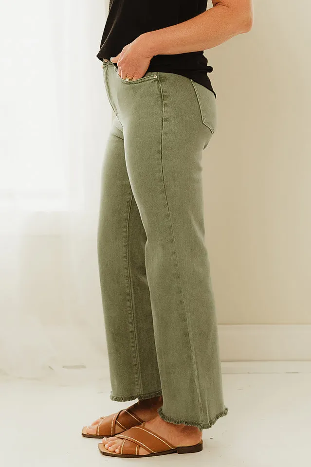 Acid Washed Frayed Bootcut Pants