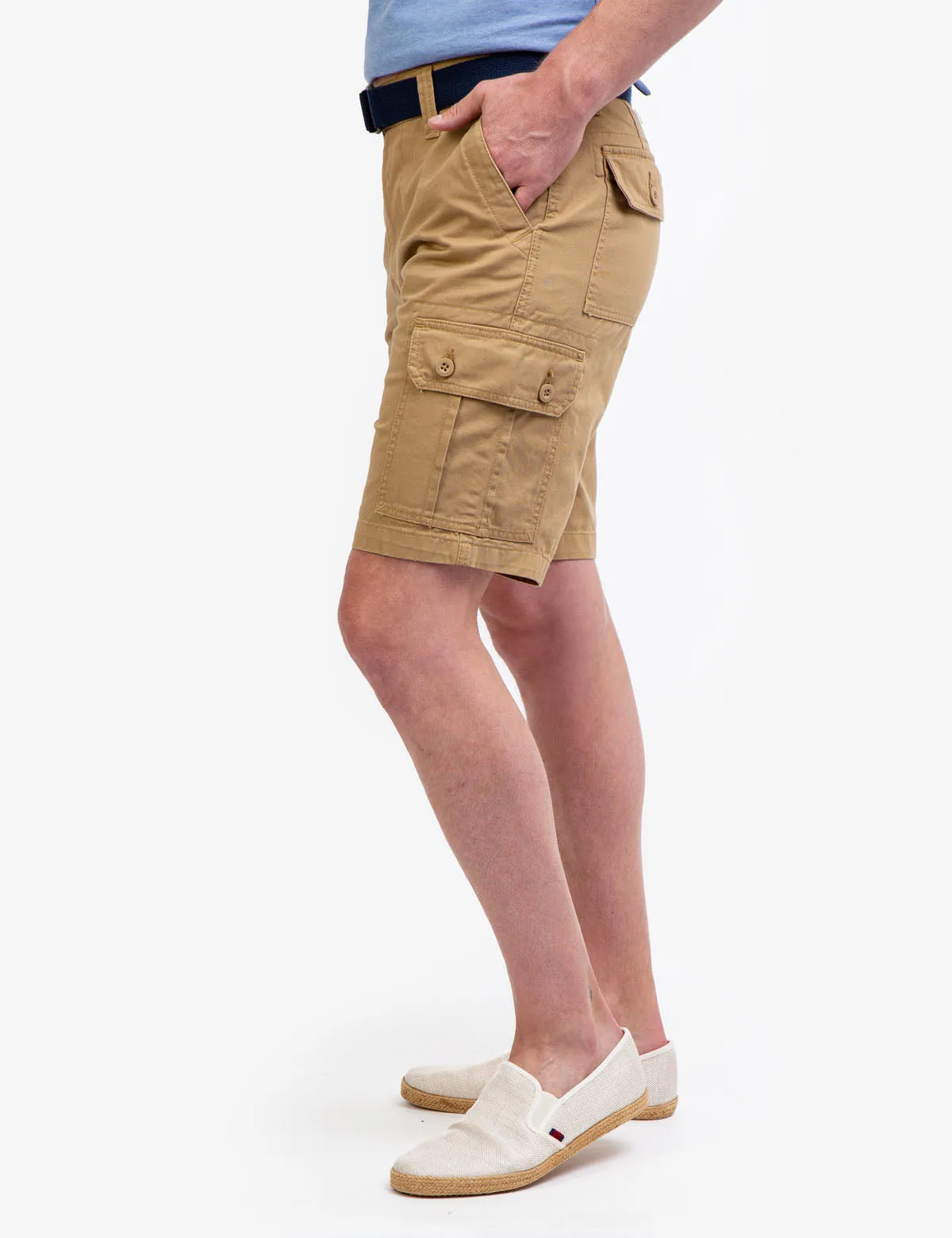 BELTED TWILL CARGO SHORTS