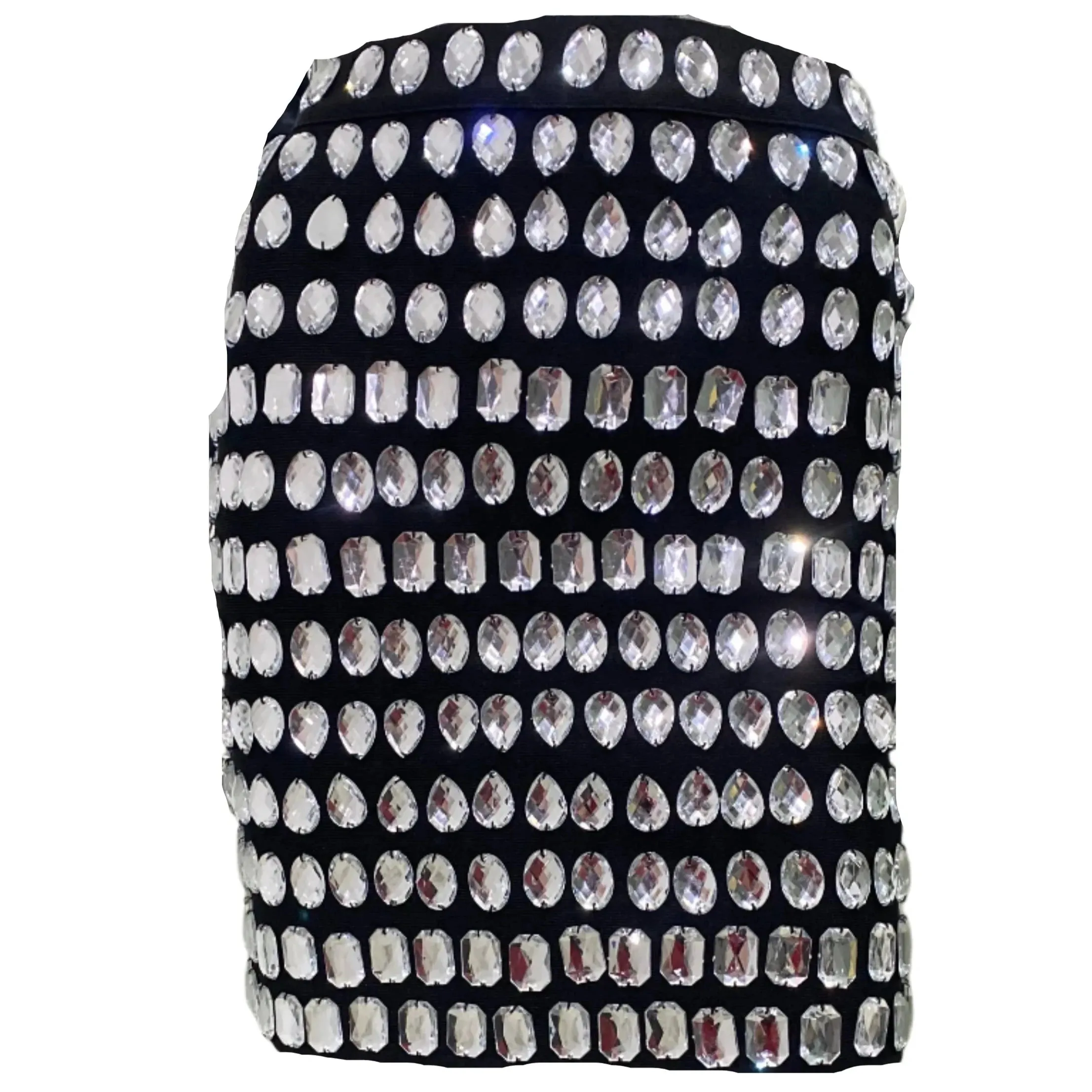 Black Rhinestone Mini Skirt Set