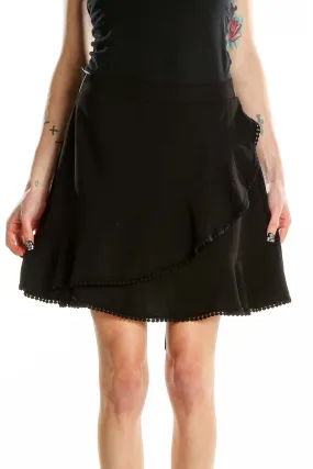 Black Ruffled Polyester Mini Skirt