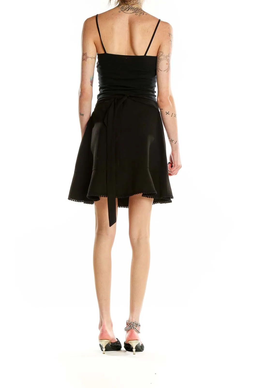 Black Ruffled Polyester Mini Skirt