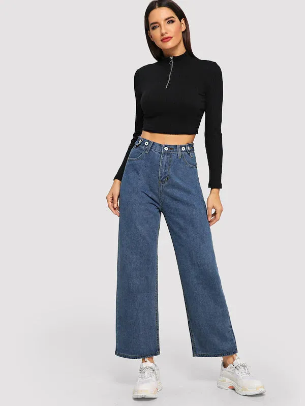Button Wide Leg Denim