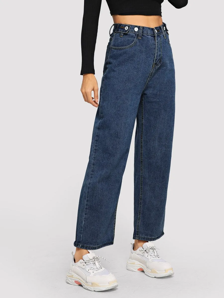 Button Wide Leg Denim