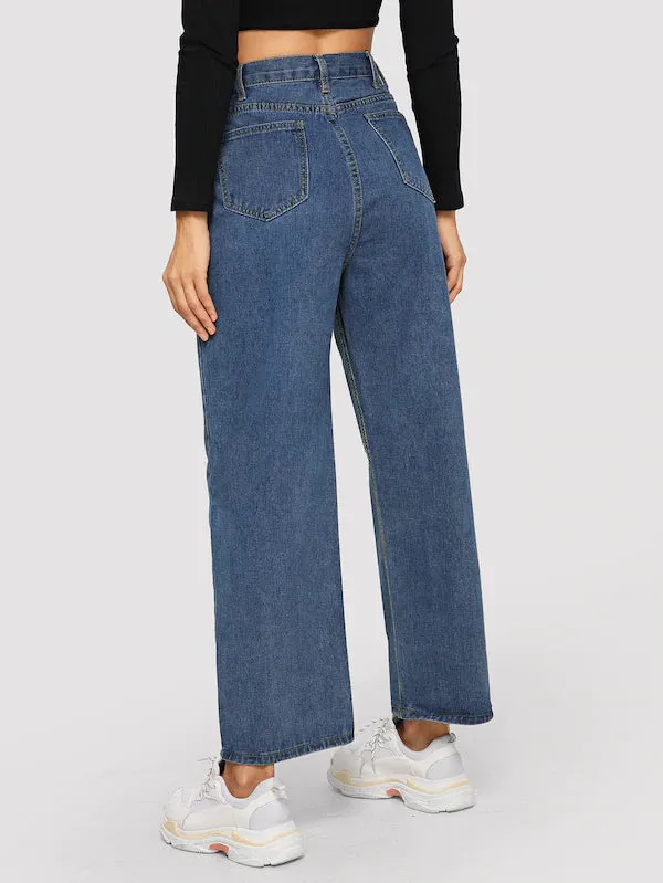 Button Wide Leg Denim