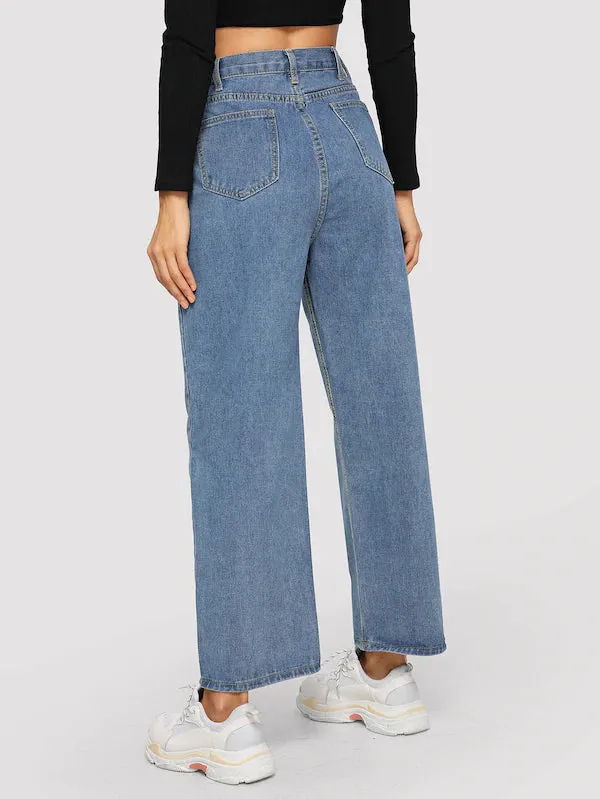 Button Wide Leg Denim