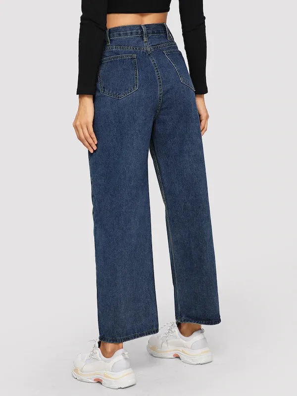 Button Wide Leg Denim