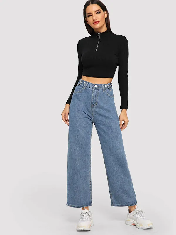 Button Wide Leg Denim