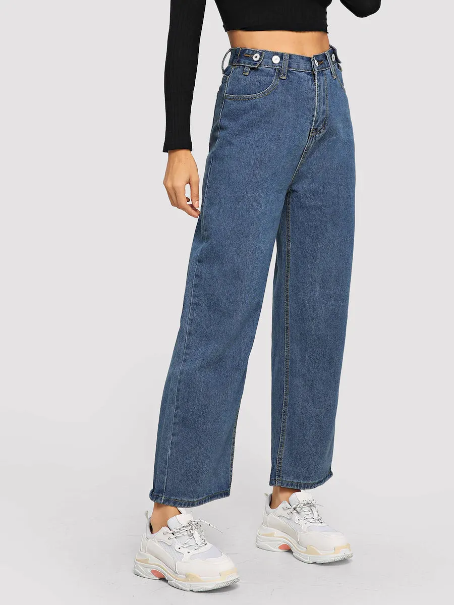 Button Wide Leg Denim