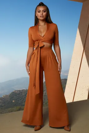 Collar At Me Petite Wide Leg Trousers in Copper