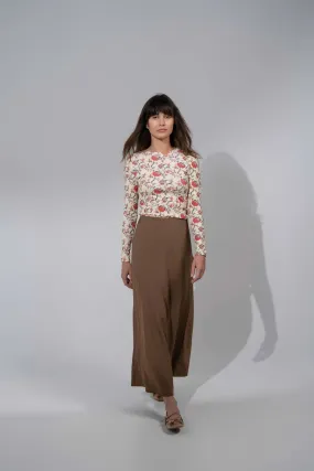 Crinkle Cotton Skirt 37"-Brown