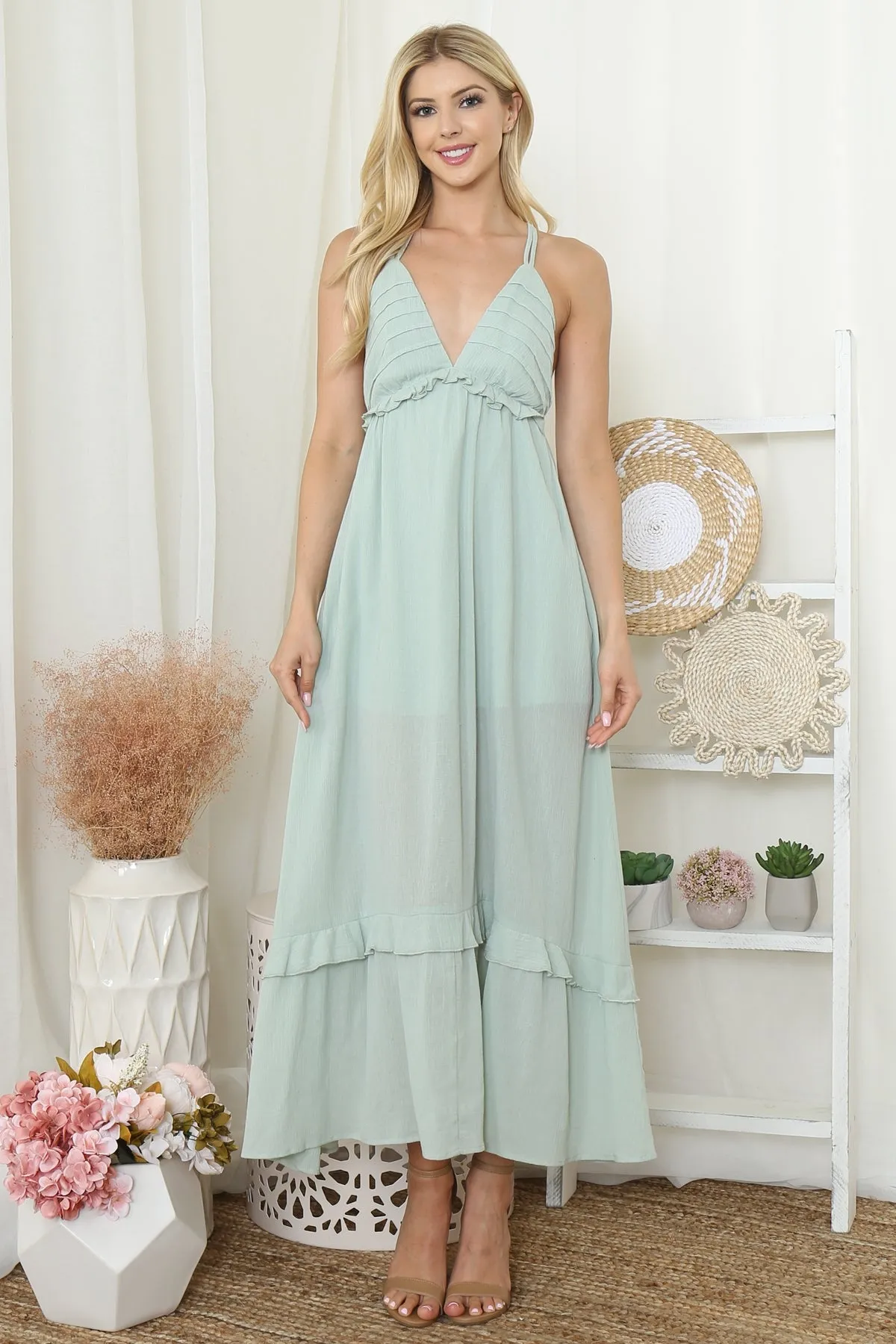 D0141-MINT CROSS SPAGHETTI STRAP MAXI DRESS3-2-1 (NOW $8.75 ONLY!)