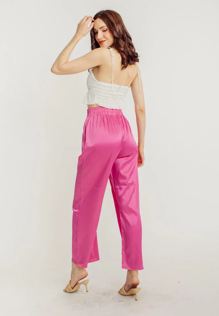 Dimitri Hot Pink Silk Elastic Waist Wide Leg Culottes