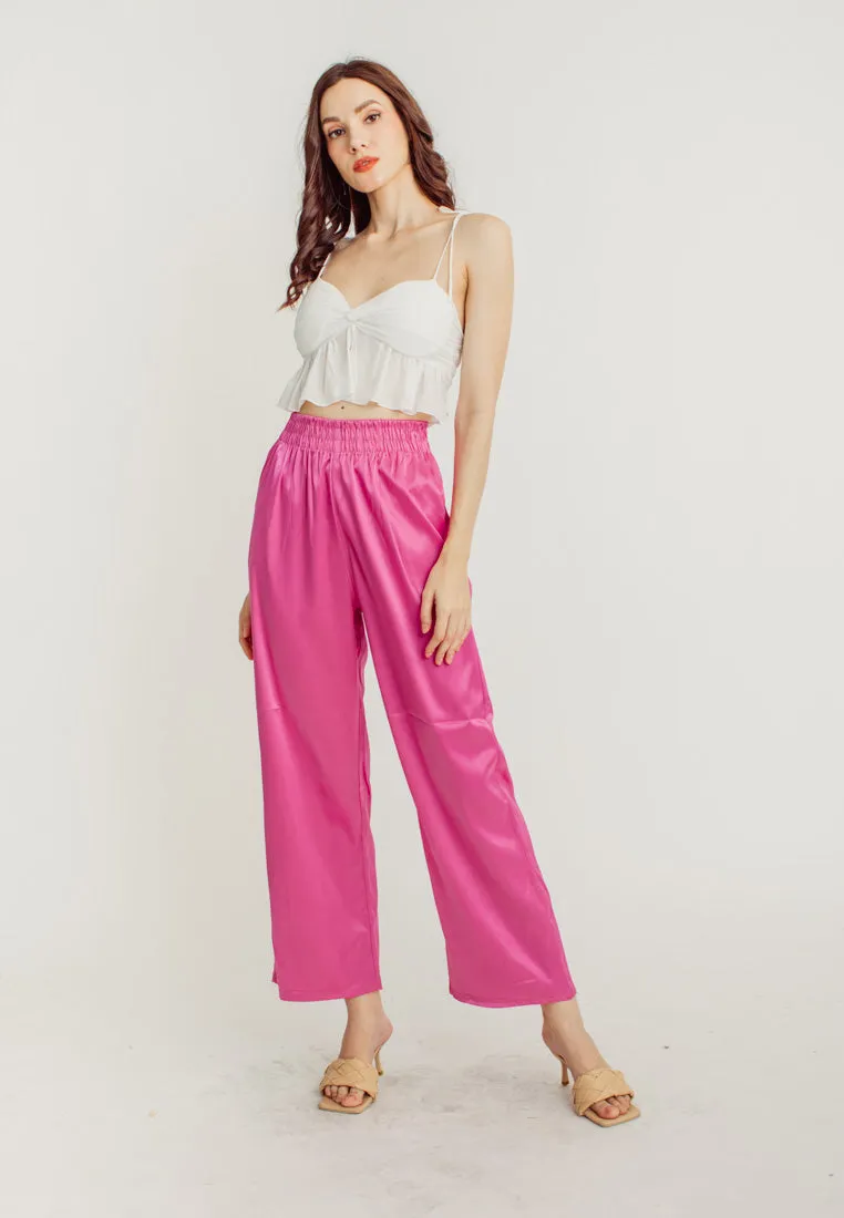 Dimitri Hot Pink Silk Elastic Waist Wide Leg Culottes