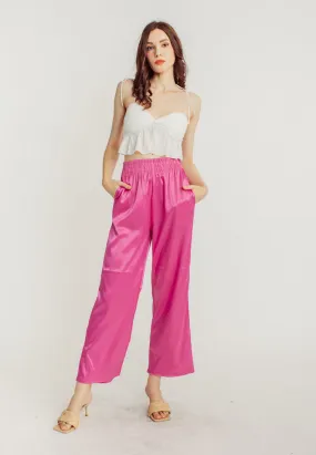 Dimitri Hot Pink Silk Elastic Waist Wide Leg Culottes