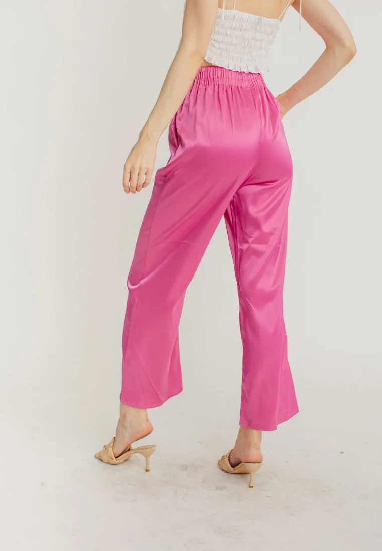 Dimitri Hot Pink Silk Elastic Waist Wide Leg Culottes