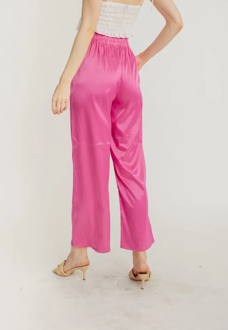 Dimitri Hot Pink Silk Elastic Waist Wide Leg Culottes