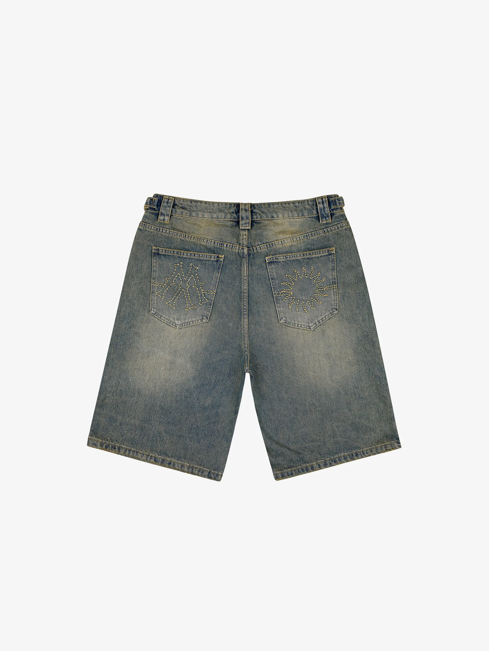 DIRT BLUE WASHED DENIM JORTS "SUN"