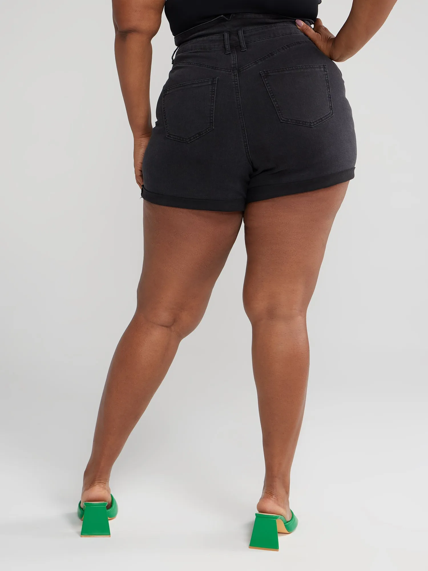 Fashion To Figure - High Waisted Cuffed Denim Shorts