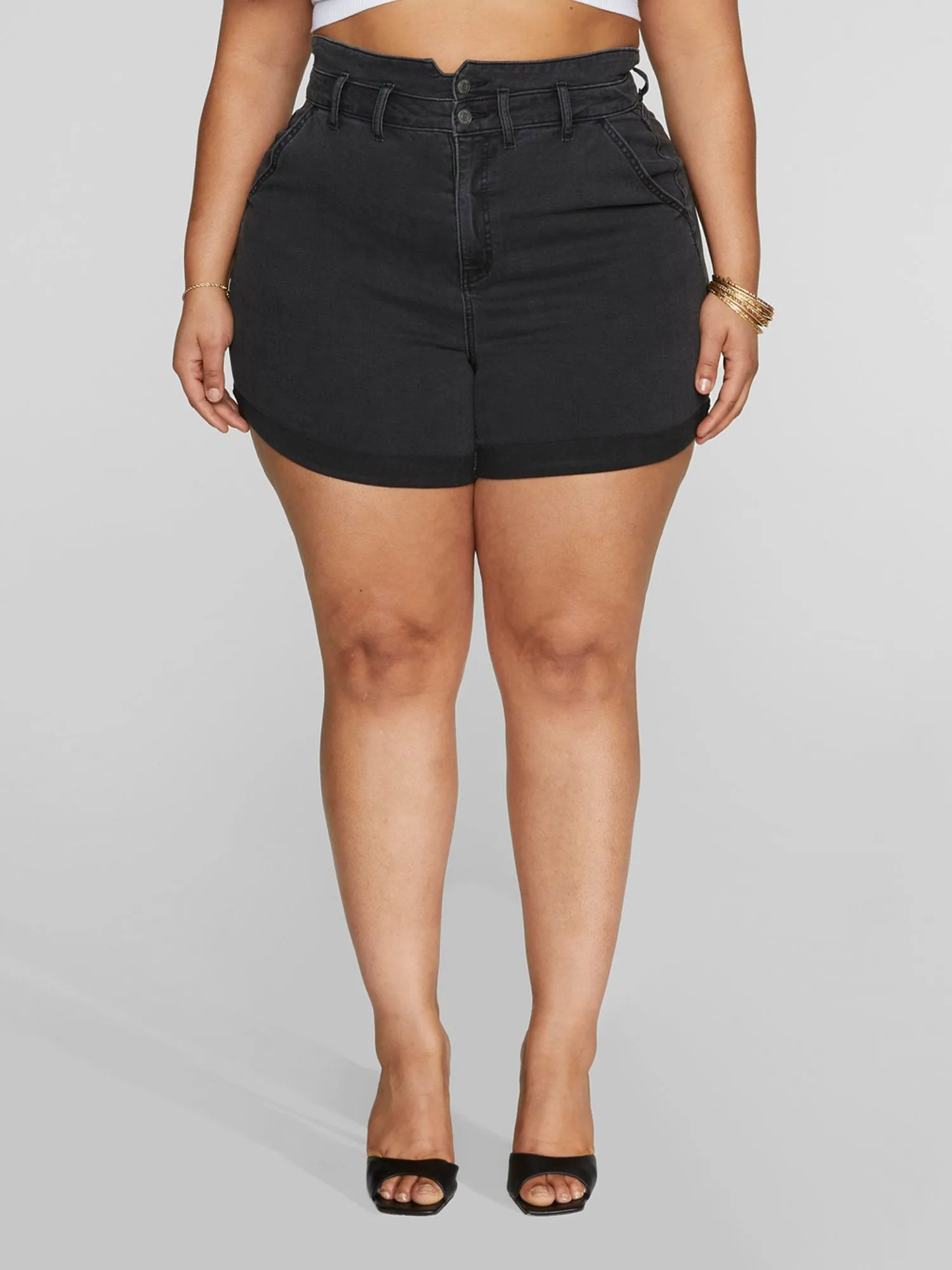 Fashion To Figure - High Waisted Cuffed Denim Shorts
