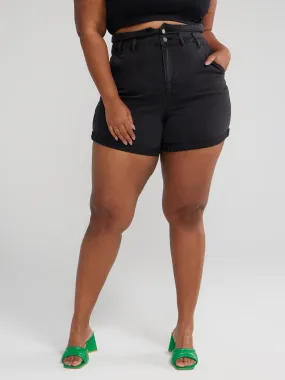 Fashion To Figure - High Waisted Cuffed Denim Shorts
