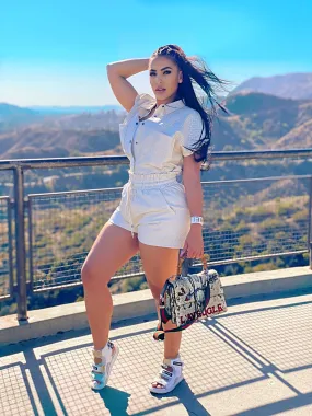 Faux leather Two Piece Shorts Set