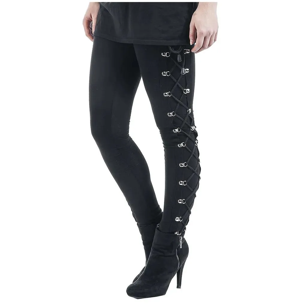 Gothic Leggings Black Vintage Women Punk Lace Up Bottoms Steampunk Pants Legging