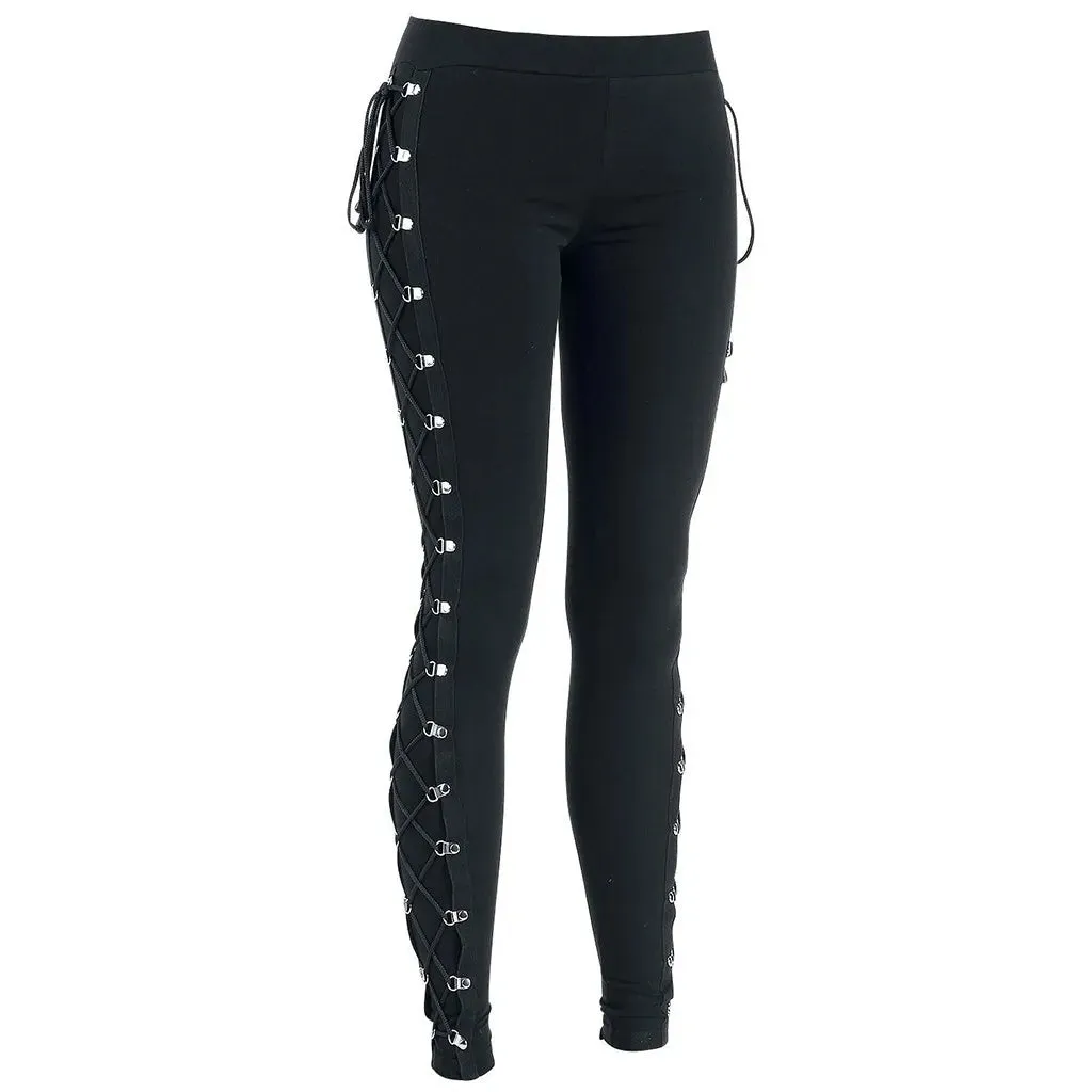 Gothic Leggings Black Vintage Women Punk Lace Up Bottoms Steampunk Pants Legging