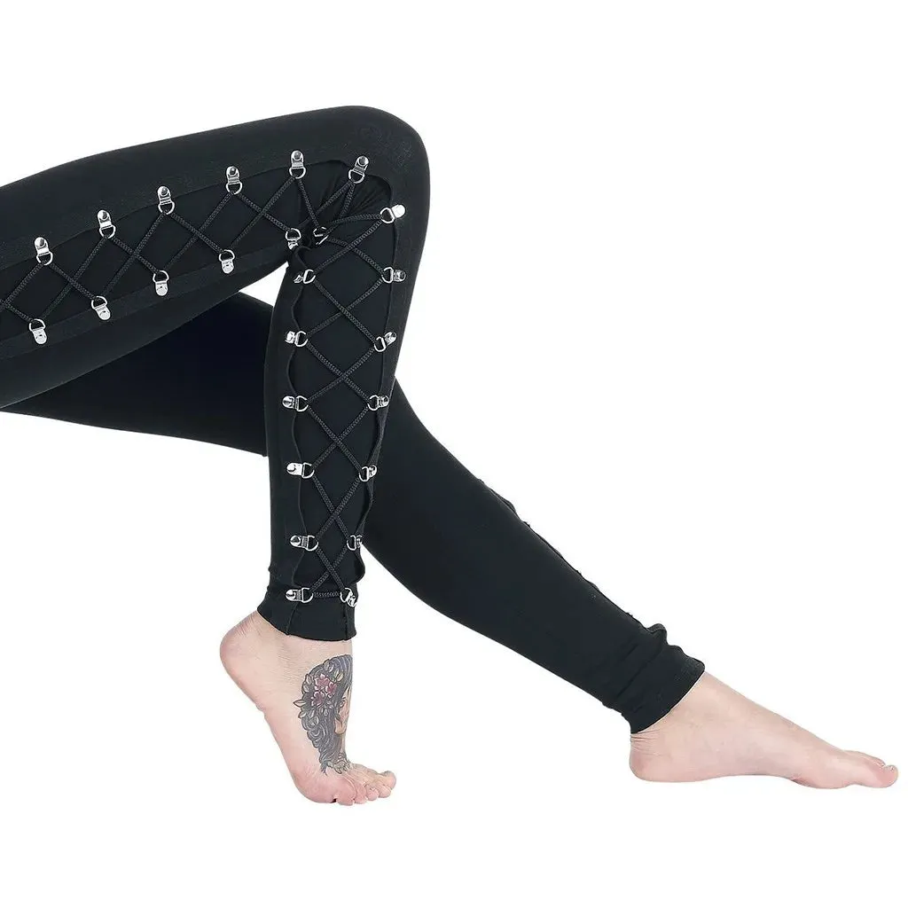 Gothic Leggings Black Vintage Women Punk Lace Up Bottoms Steampunk Pants Legging