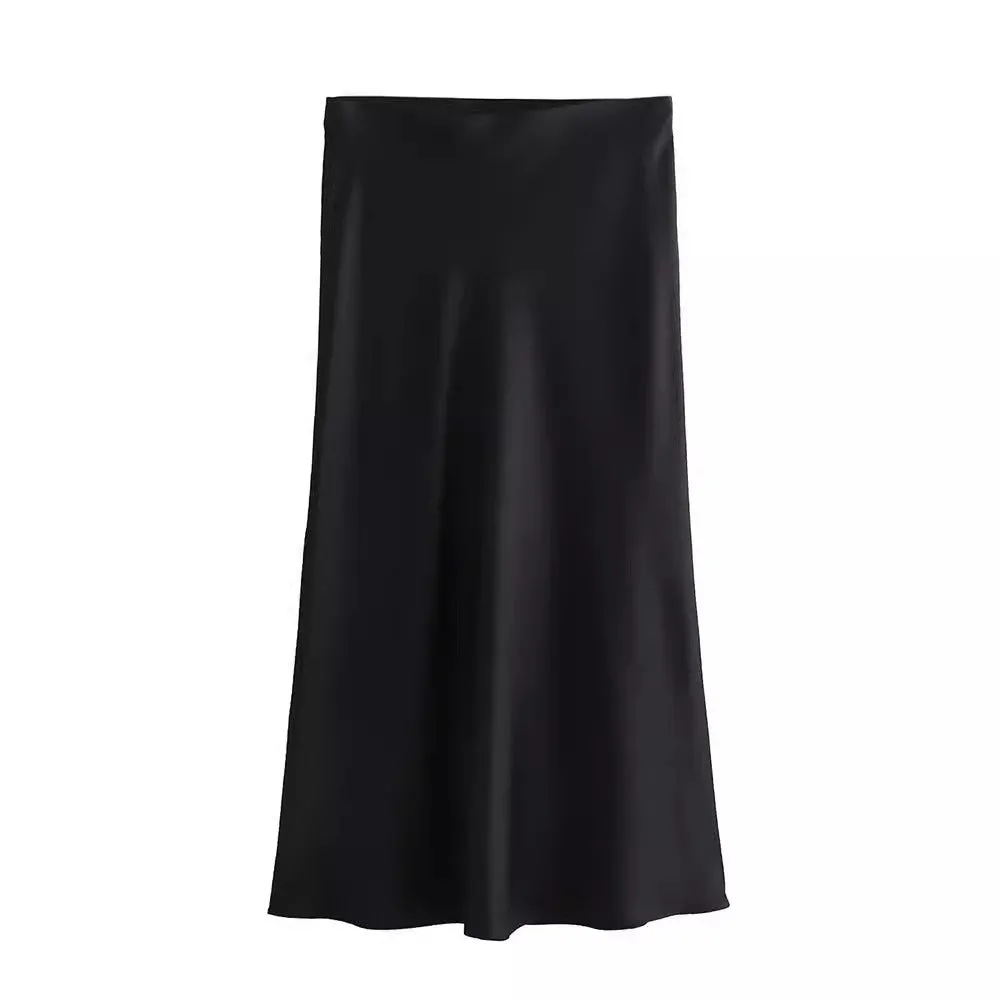 High Waisted Silk Satin Texture Gathered Midi Skirt (5 colors)