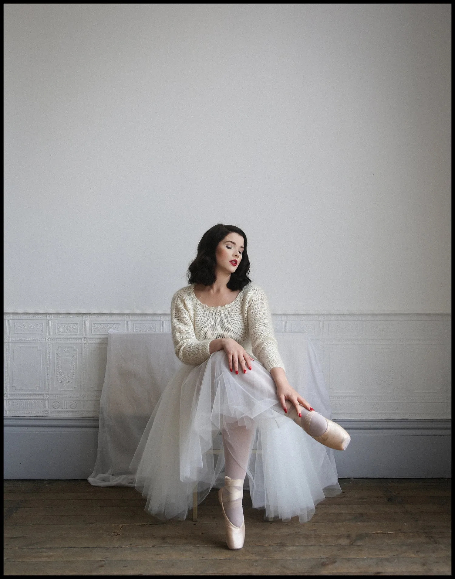 Ivory Tulle Ballet Midi Skirt