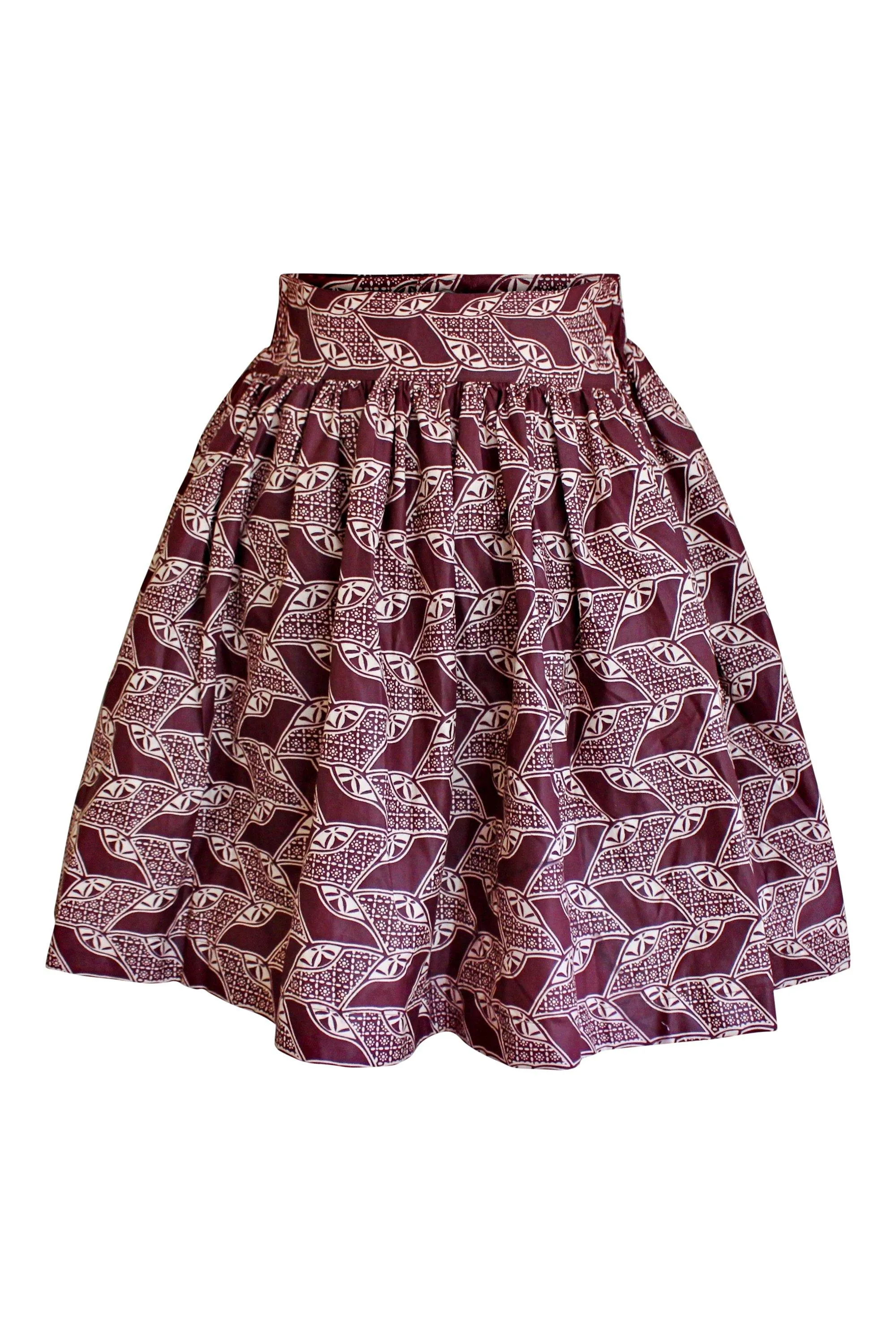 Kenya African Print Midi Skirt - Bordeau