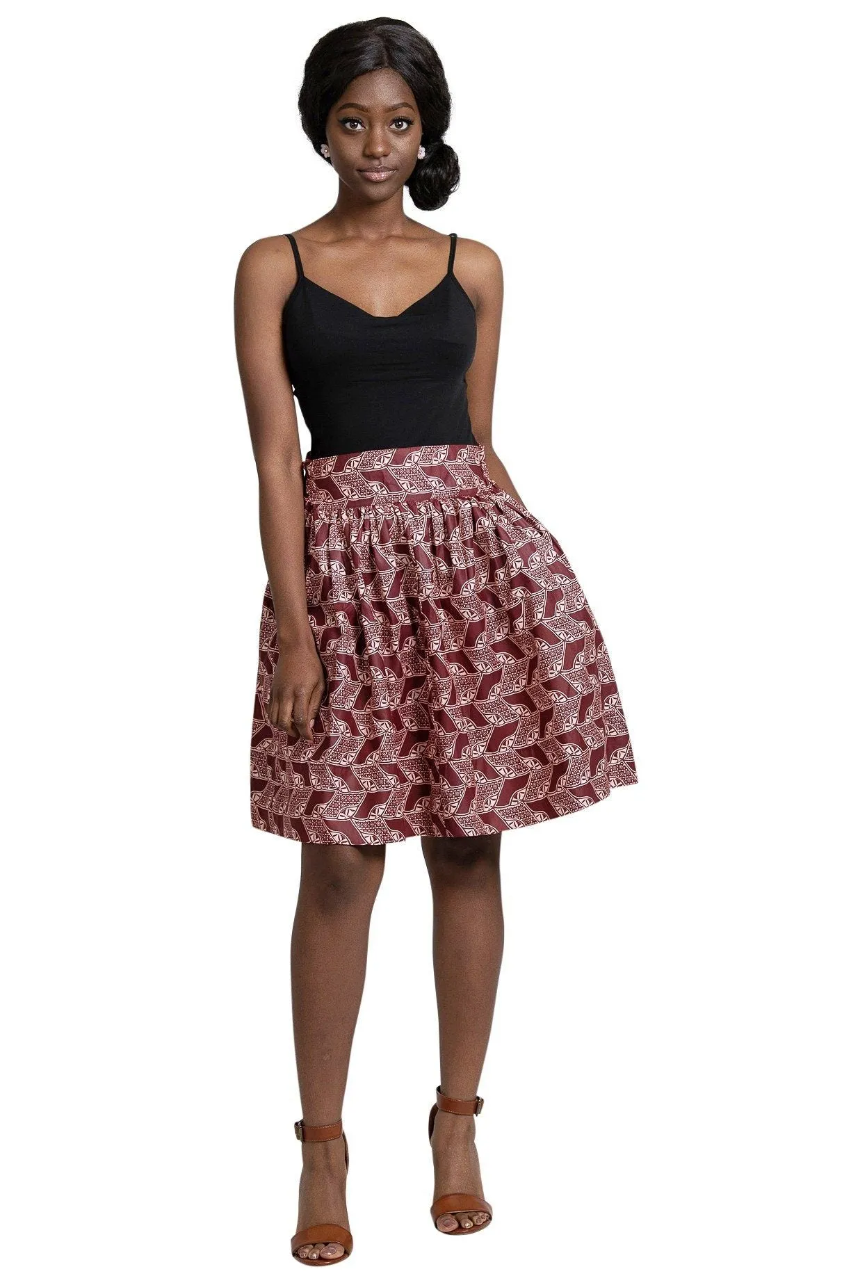 Kenya African Print Midi Skirt - Bordeau
