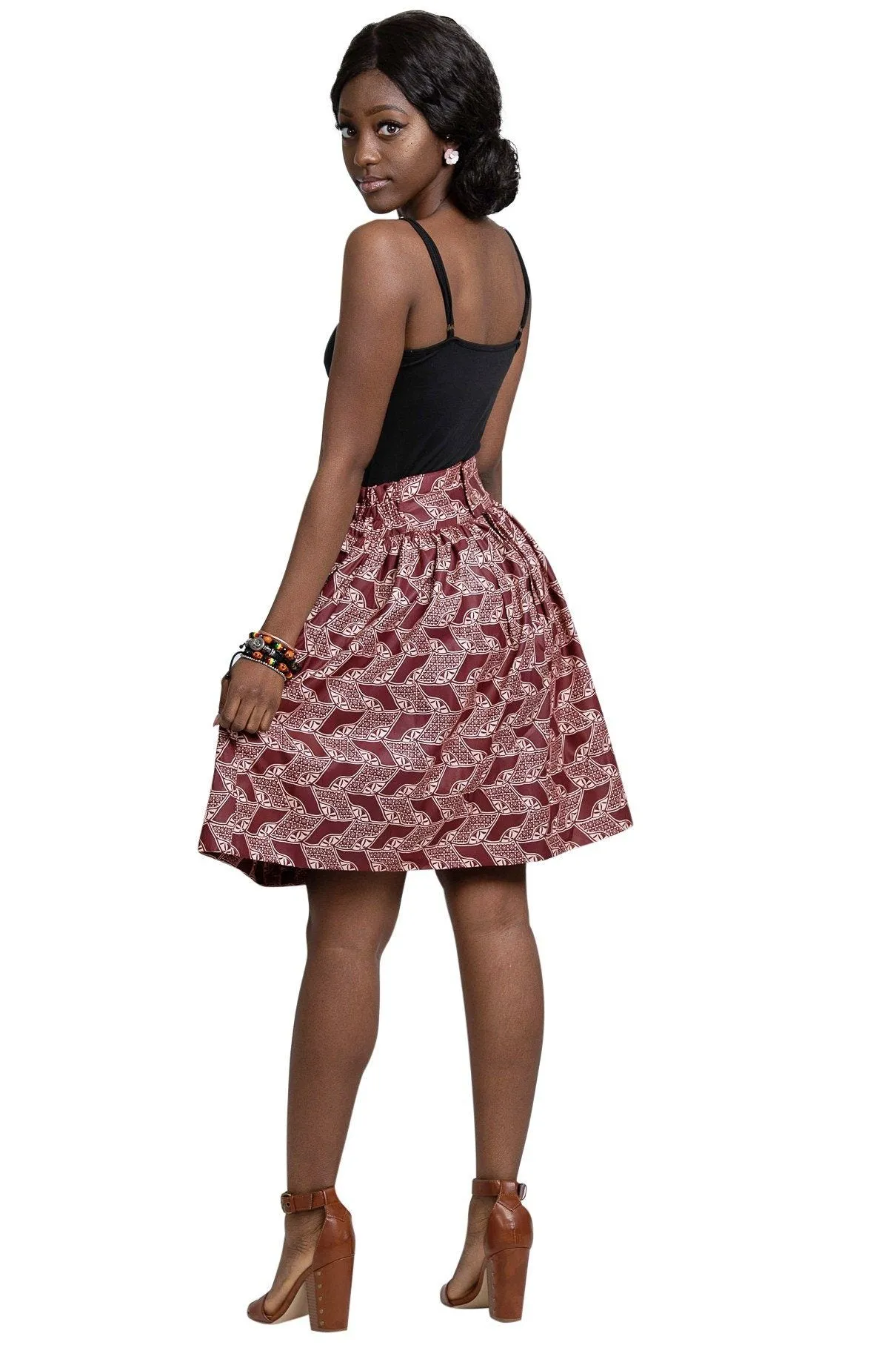 Kenya African Print Midi Skirt - Bordeau