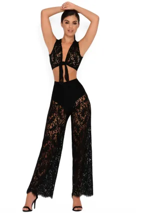 Lace The Music Wide Leg Trousers in Black