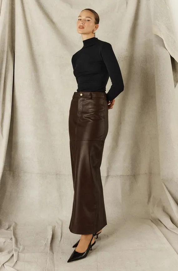 Leather Maxi Skirt - Chocolate