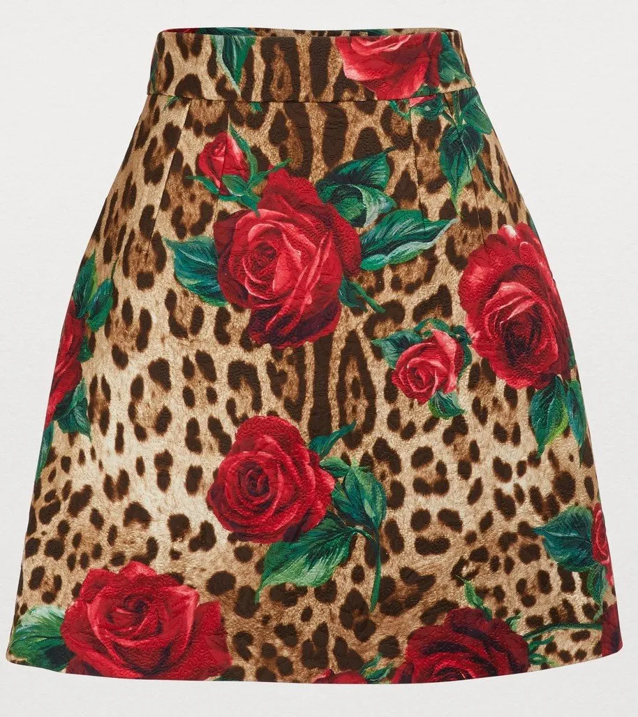Leopard and Rose Print Mini Skirt