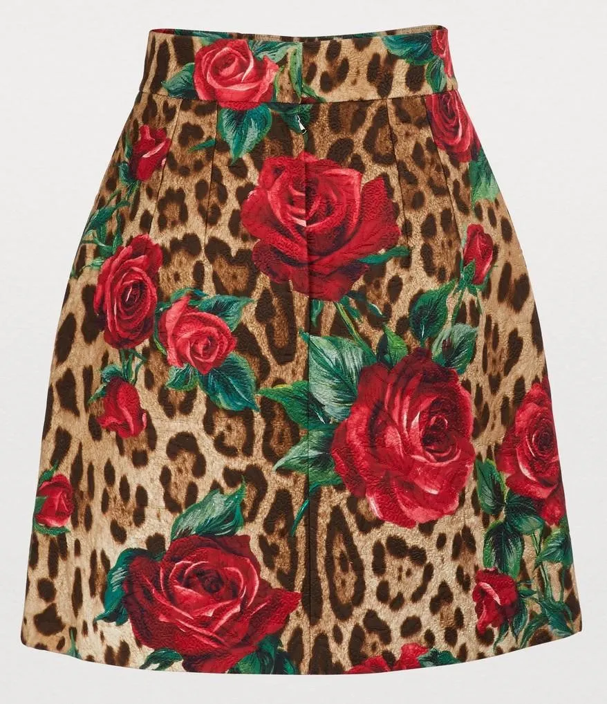 Leopard and Rose Print Mini Skirt