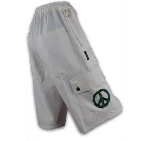 Natural Cotton Cargo Shorts with Peace embroidery- Back in Stock!