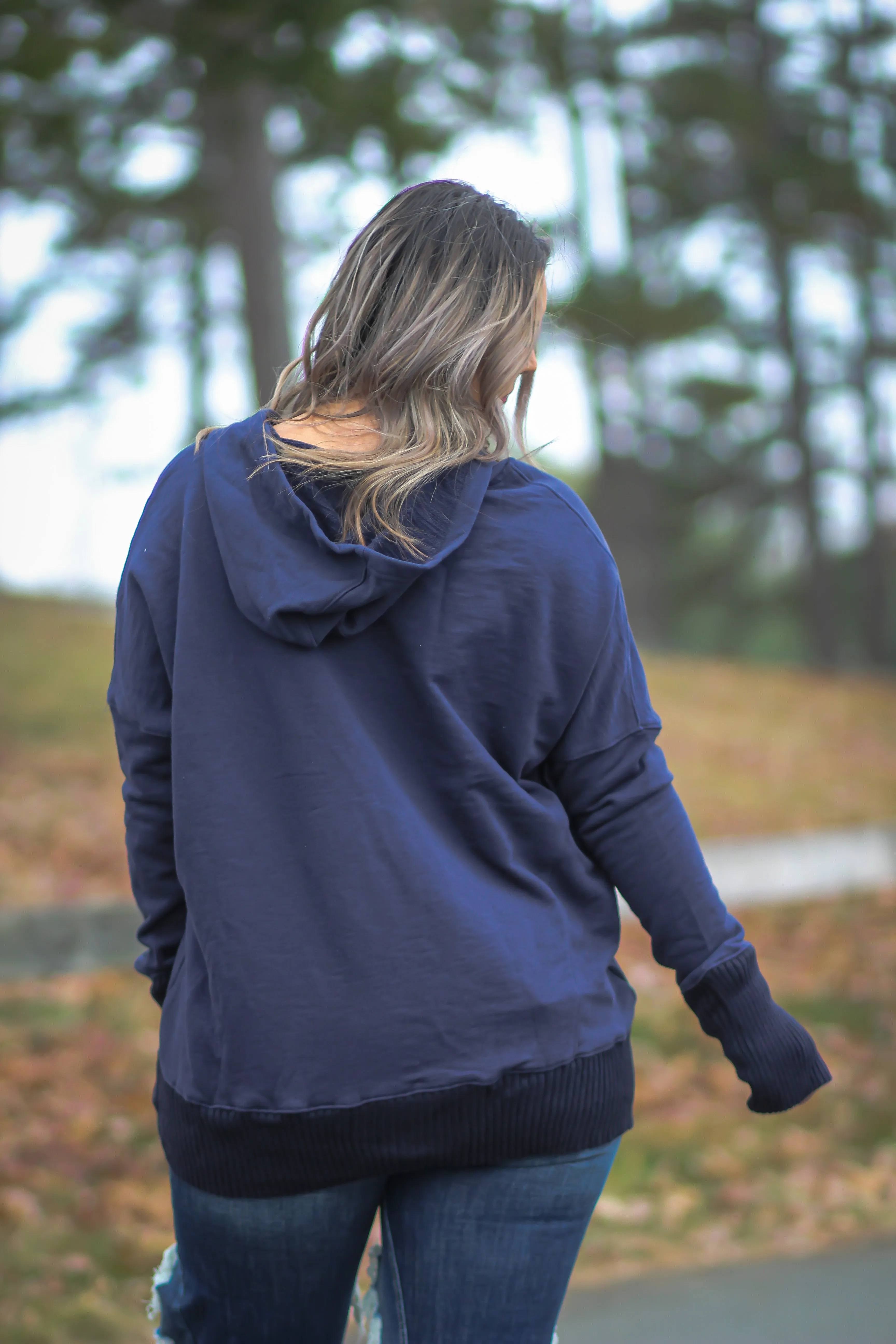 Navy Oversized French Terry Henley Hoodie