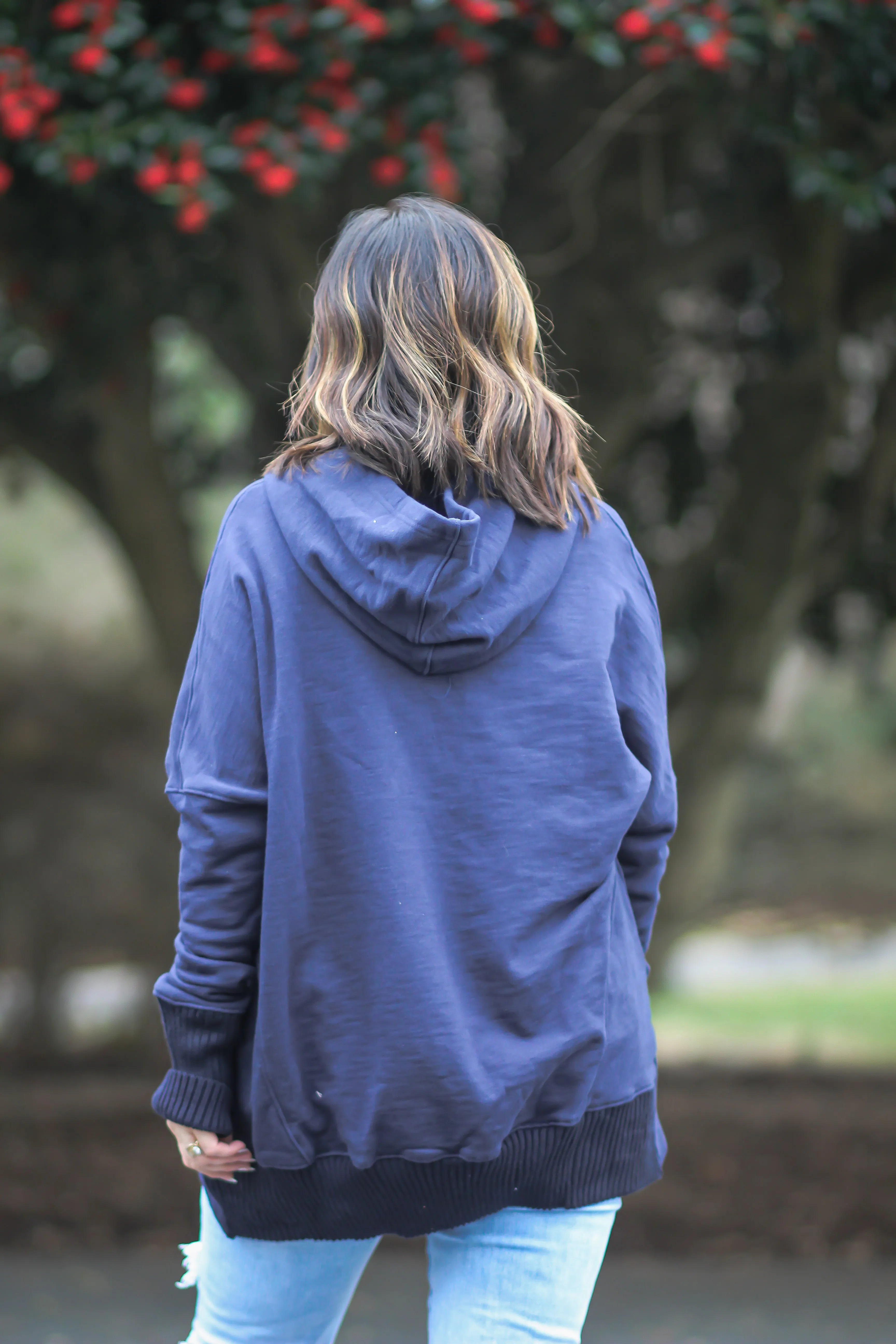 Navy Oversized French Terry Henley Hoodie
