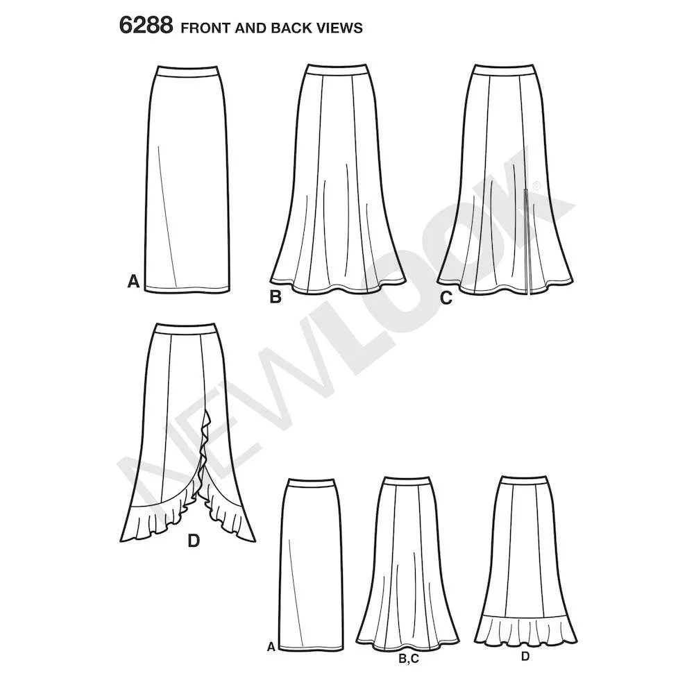 Newlook Pattern 6288 Misses' Pull on Knit Skirts