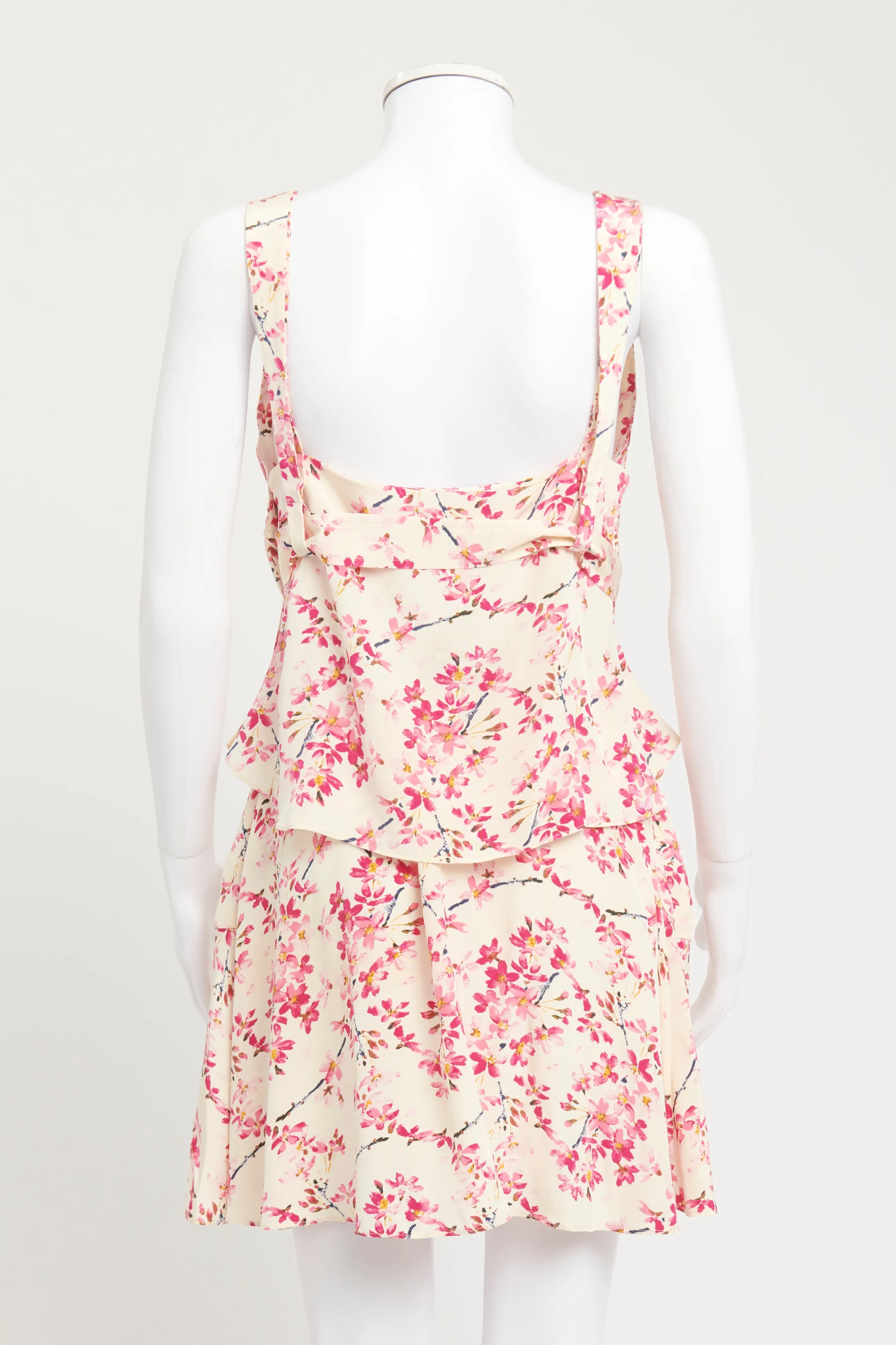 Pink Floral Silk Preowned Corset Skirt Set
