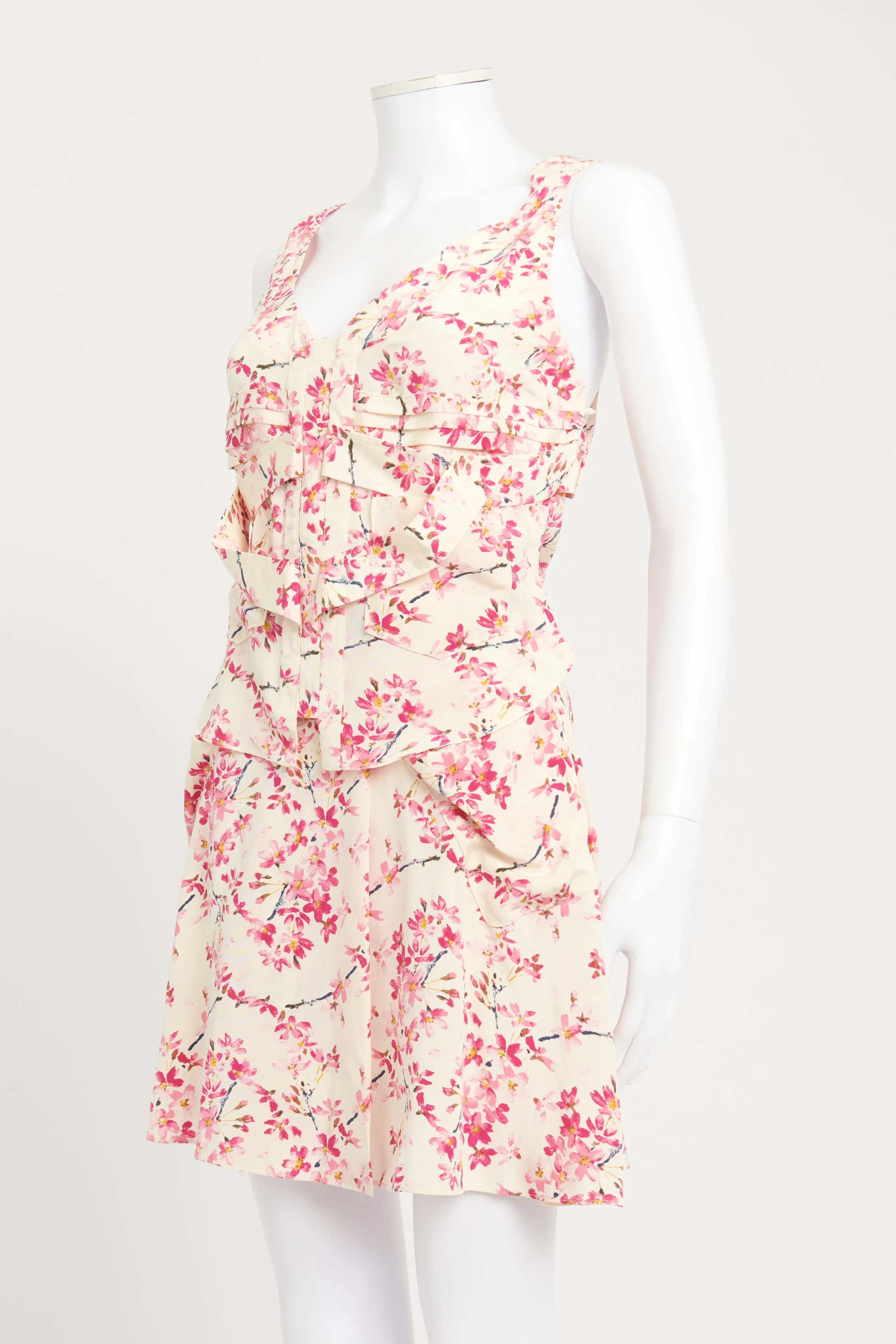Pink Floral Silk Preowned Corset Skirt Set