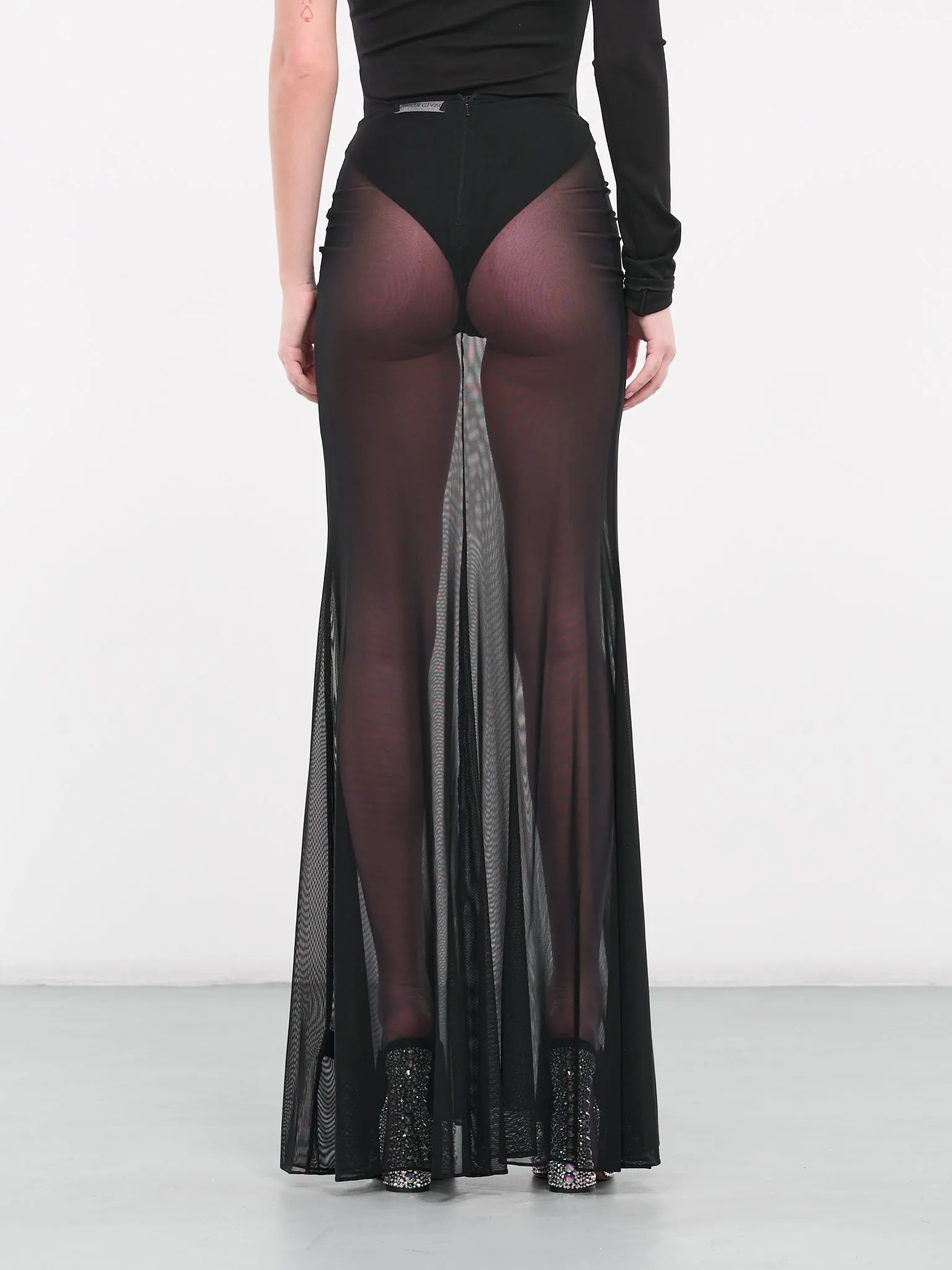Ruched Waist Sheer Maxi Skirt (DK25SL-BLACK)